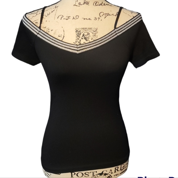 fashion jera Tops - Women Black and Silver stretch top